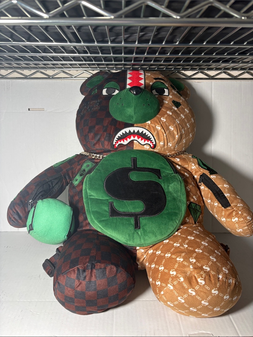 Plush Bear BackPack with Green Dollar Emblem